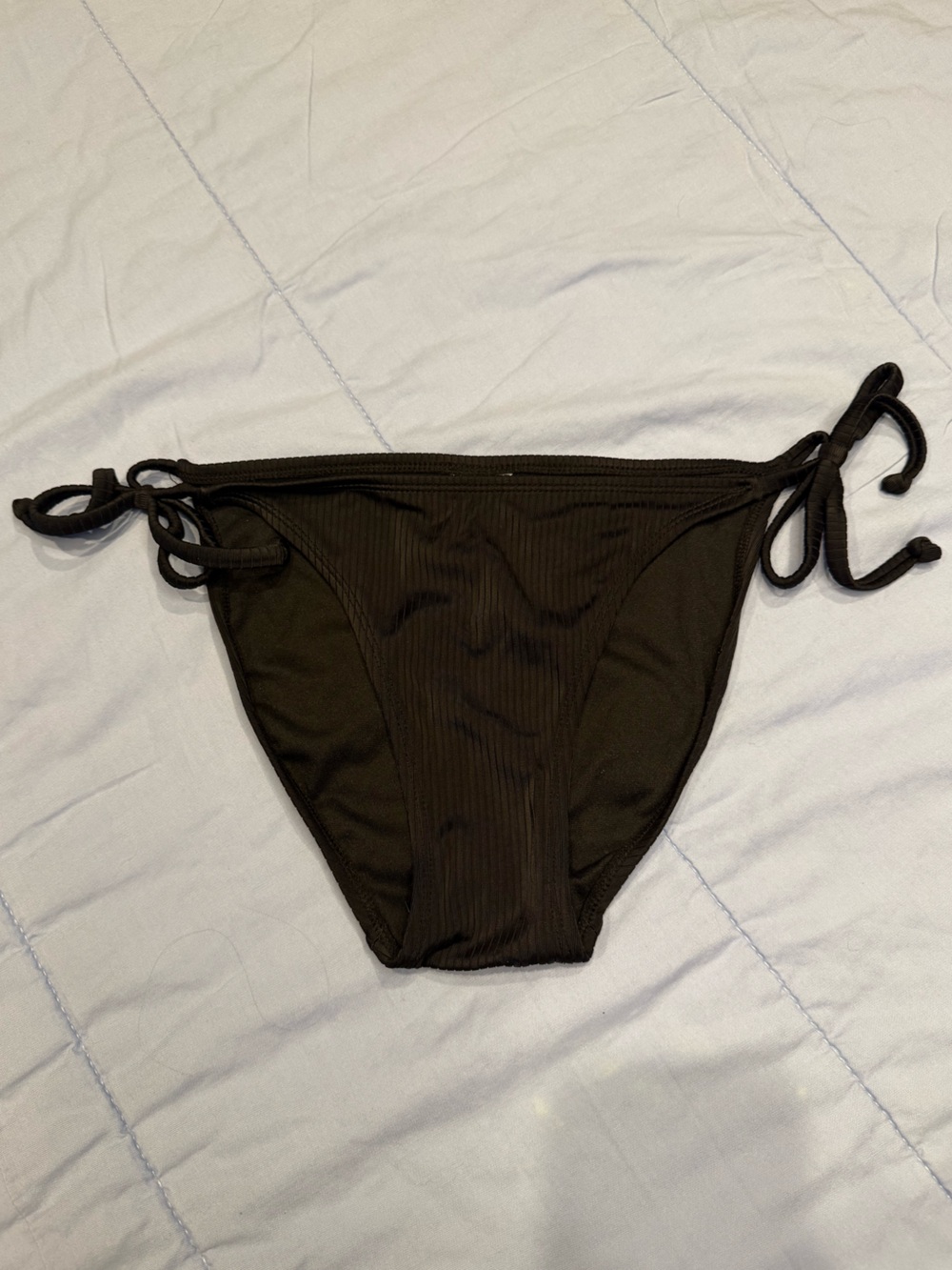 Black Ribbed Tie-Side Bikini Bottoms